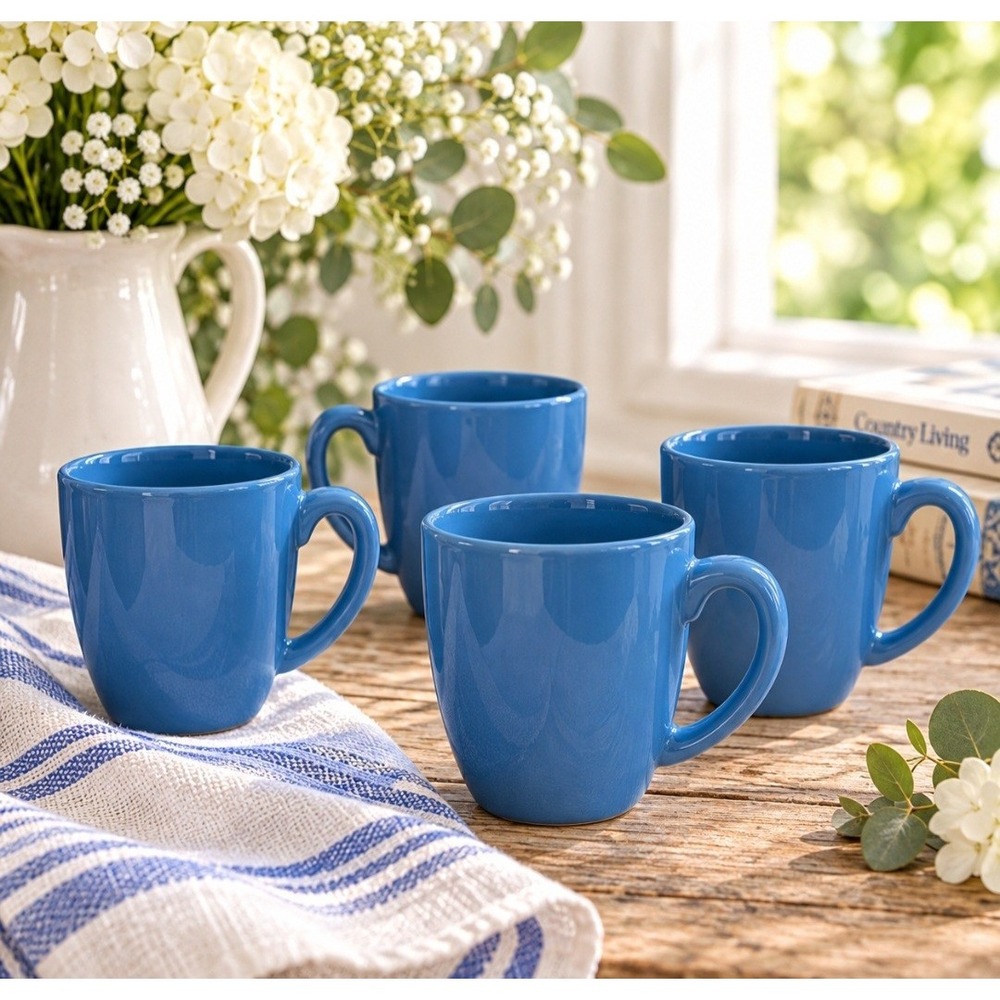 Corelle Coordinates Corningware Cornflower Blue Mugs Set of 4 County Blue Cups